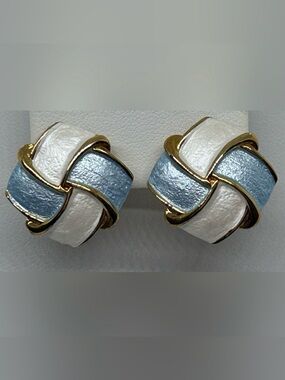 18KT Gold Plated Blue & White Enamel Designer Earrings